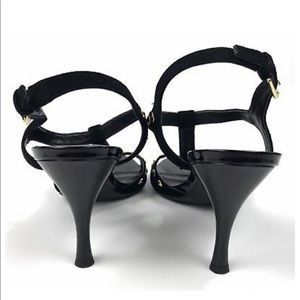 Franco Sarto Black and Gold Studded Heels